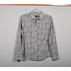 Talbots Cotton Wrinkle Resistant Black White Paisley Button Up Blouse Shirt Sz 8
